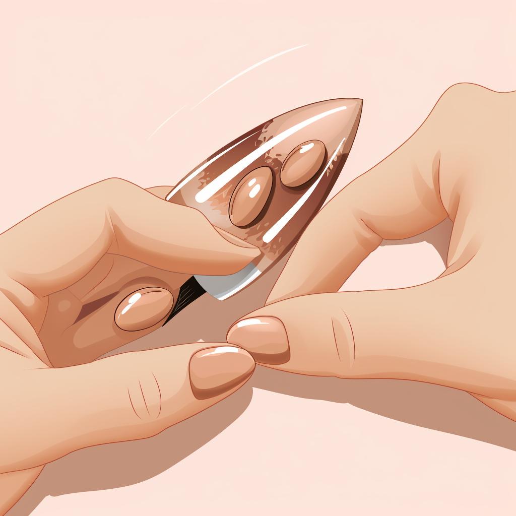 Applying base coat on almond-shaped nails