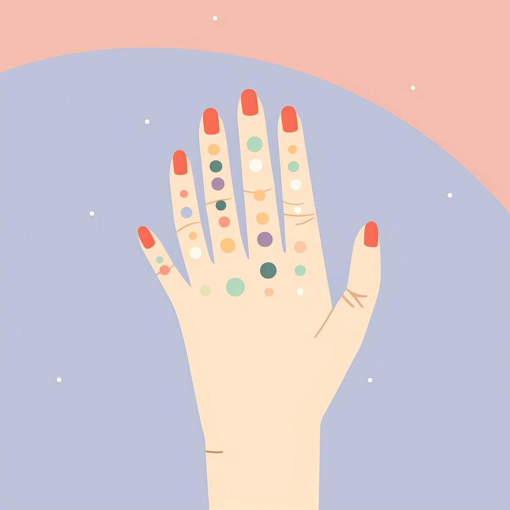 A hand with nails painted in soft pastel colors.