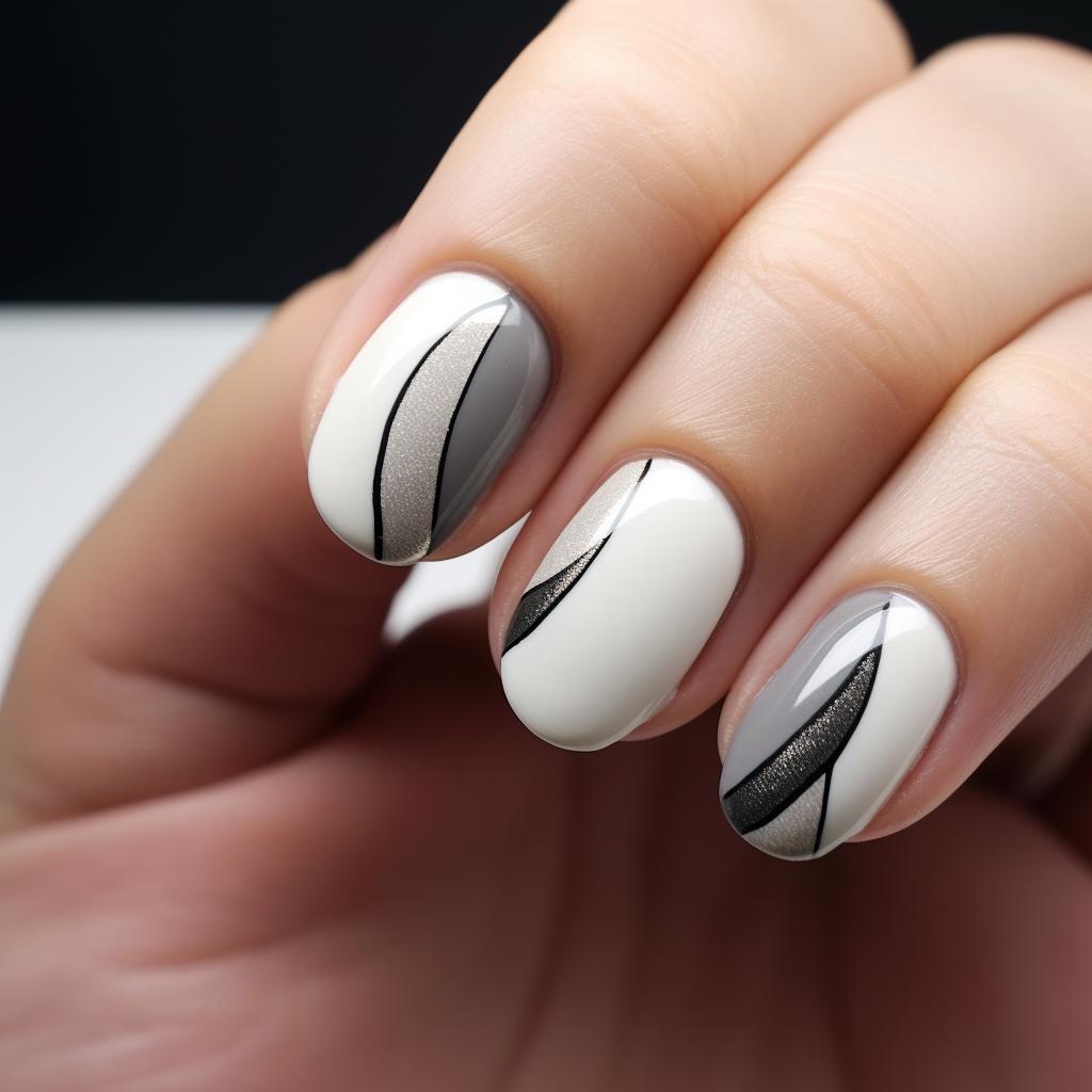 Creating a simple design on short almond nails with a thin brush