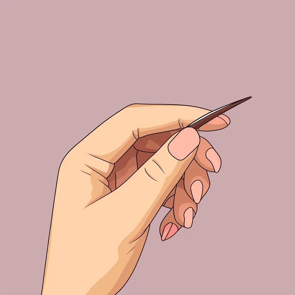 A hand filing the edges of the nail tips.